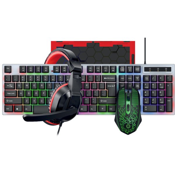קיט גיימינג 4 ב-1 – מקלדת RGB, עכבר מקצועי, אוזניות עם מיקרופון ומשטח ענק