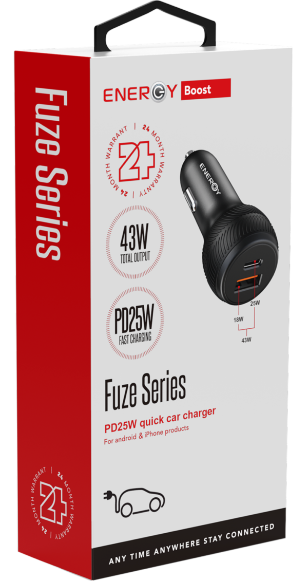 מטען רכב מהיר 43W עם USB ו-USB-C – טעינה מהירה לרכב